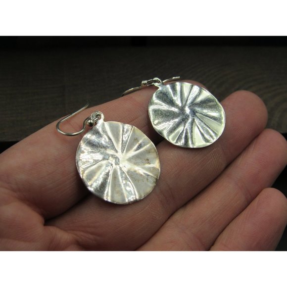 Sterling Silver Tarnished Circle Pattern Dangle Earrings Vintage Wedding - Picture 2 of 5